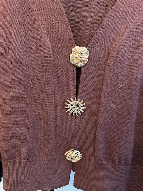 Gold brooch cardigan