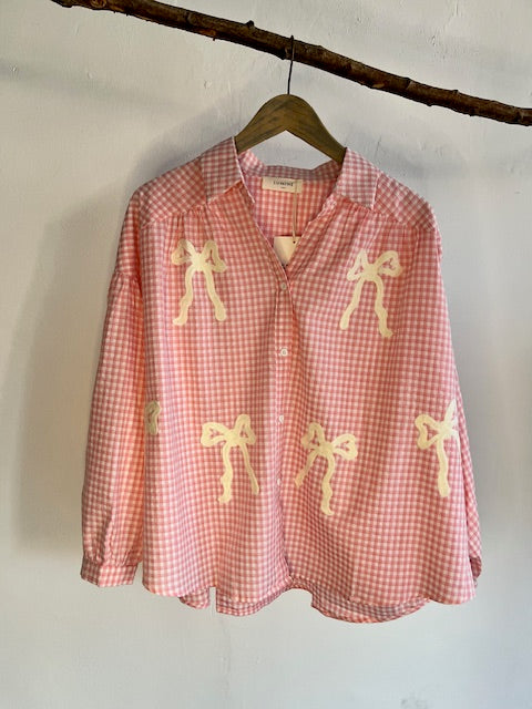 Gingham bow shirt