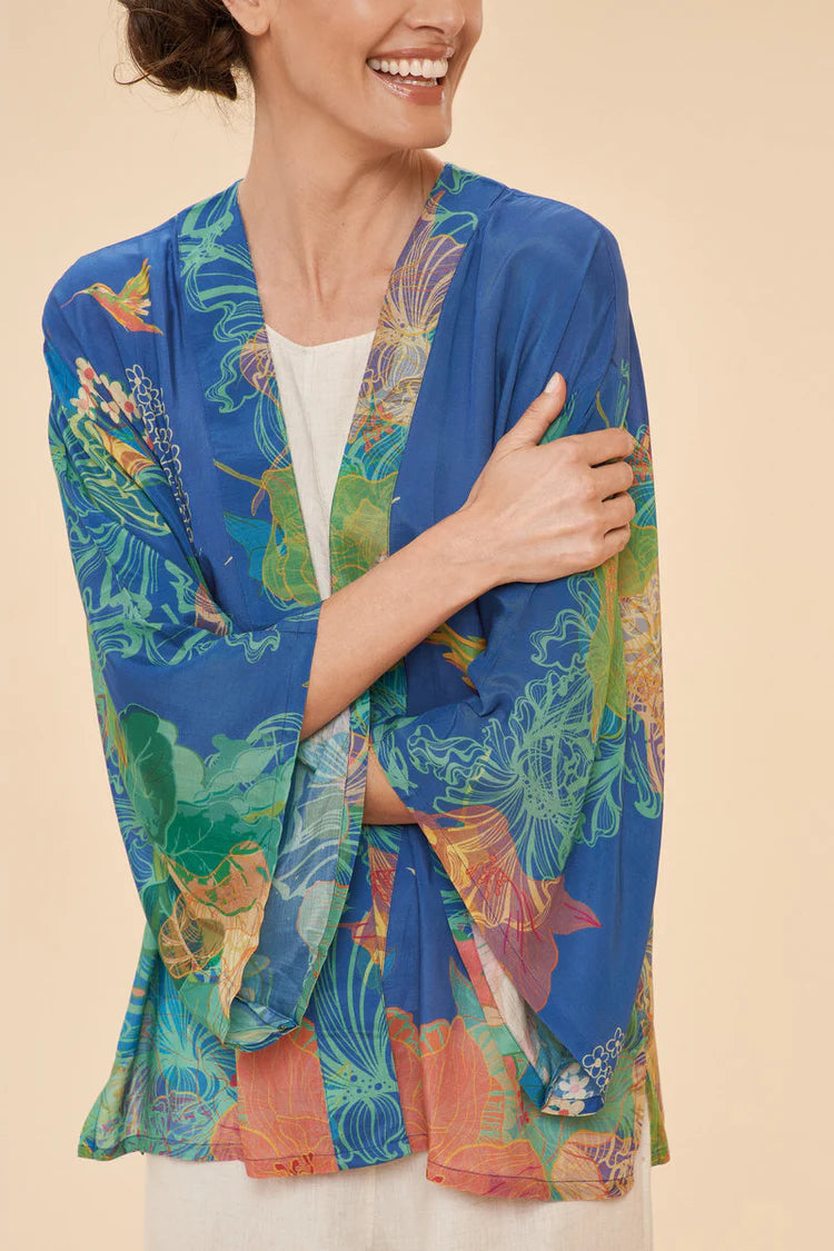 Blue hummingbird kimono