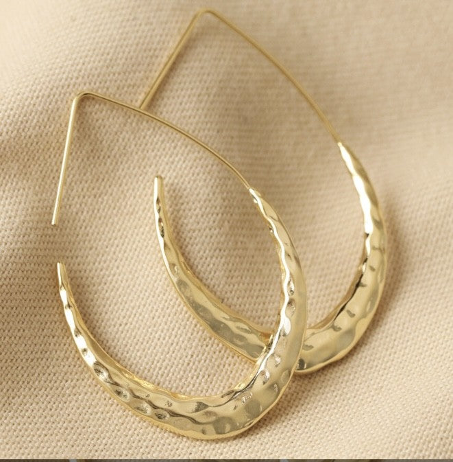 Lisa Angel Hammered Teardrop Hoop Earrings in Gold