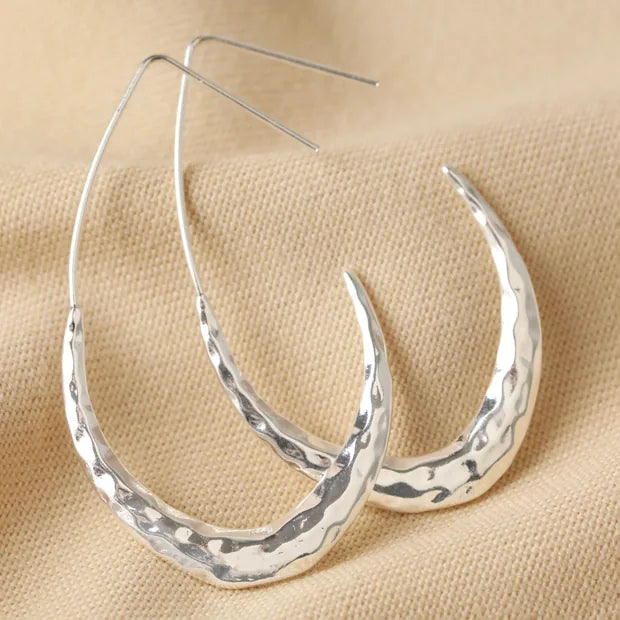 Hammered teardrop hoops