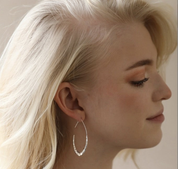 Lisa Angel Hammered Teardrop Hoop Earrings in Silver