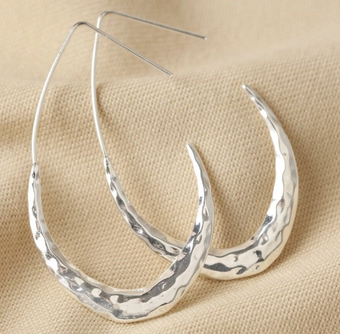 Lisa Angel Hammered Teardrop Hoop Earrings in Silver