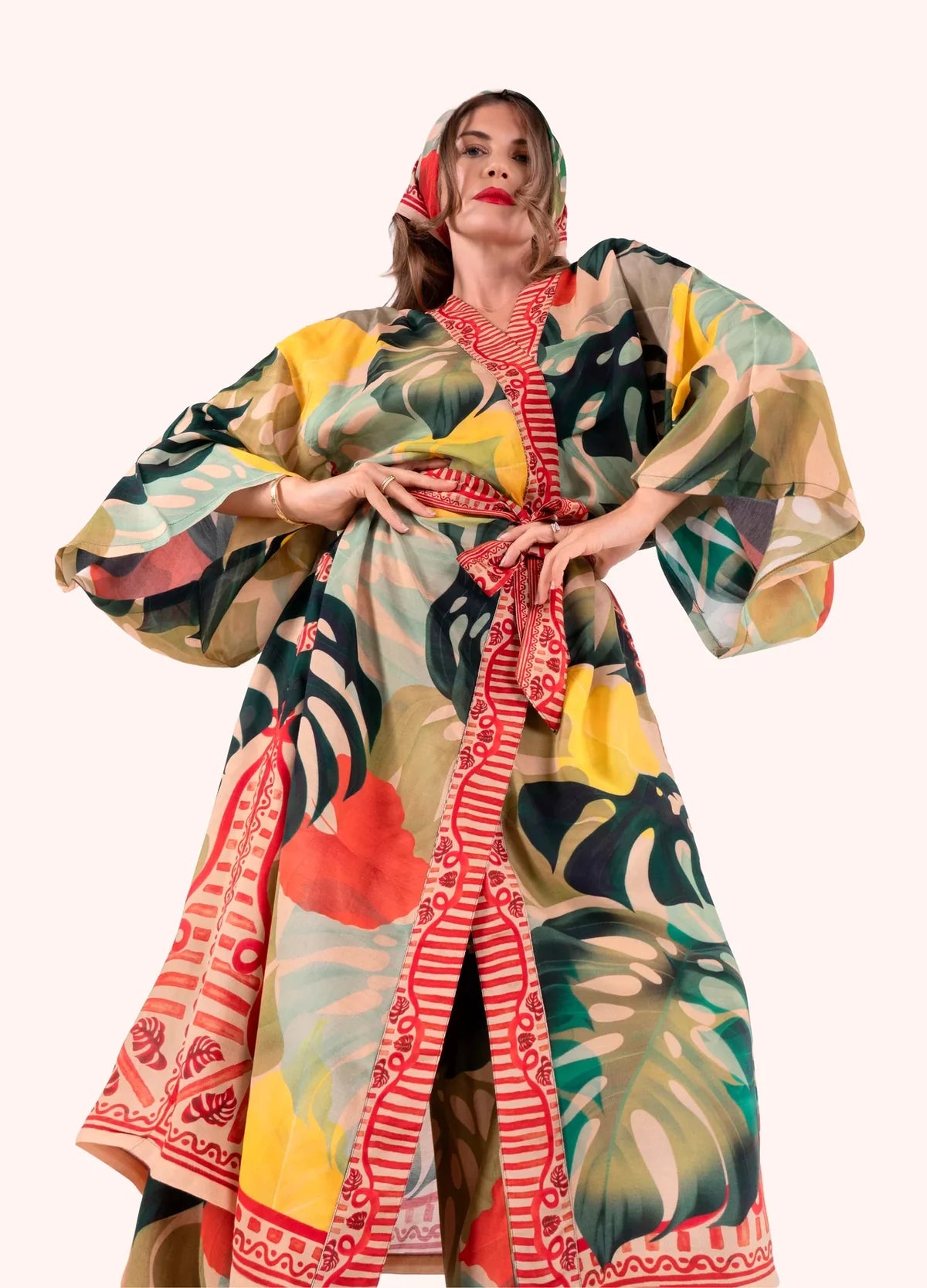 Exotic leaves kimono