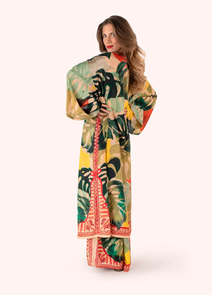 Exotic leaves kimono