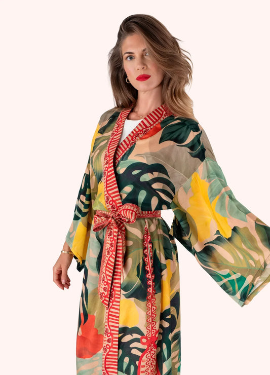 Exotic leaves kimono
