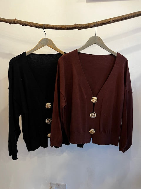 Gold brooch cardigan