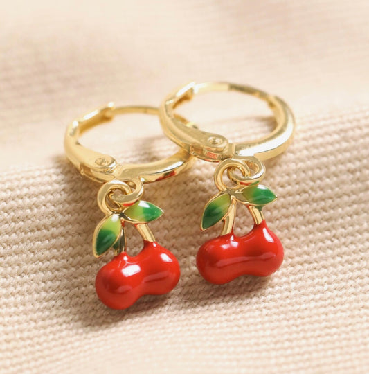 Cherry huggie hoops