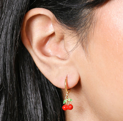 Cherry Huggie Hoop Earrings