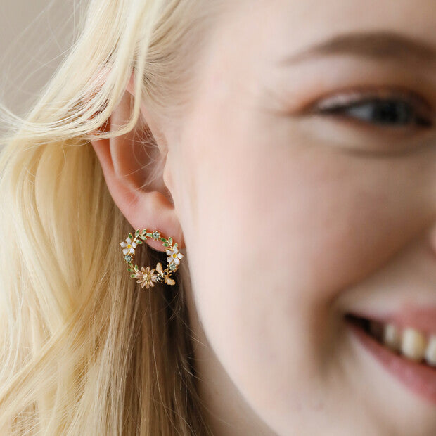 Lisa Angel Crystal Flower and Enamel Bee Stud Earrings in Gold