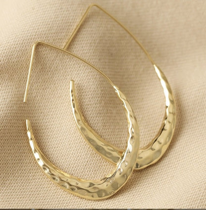 Lisa Angel Hammered Teardrop Hoop Earrings in Gold