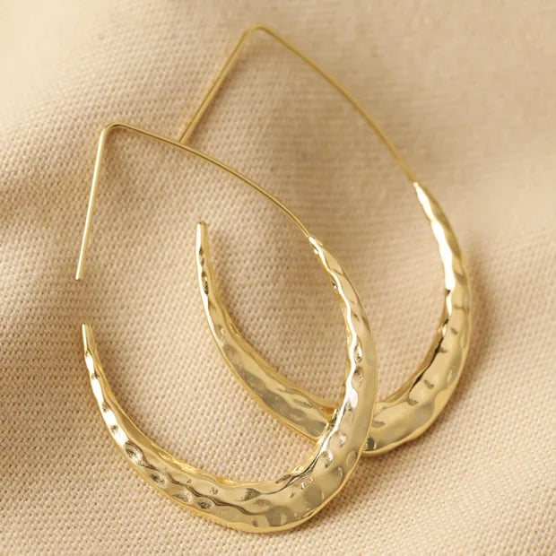 Hammered teardrop hoops