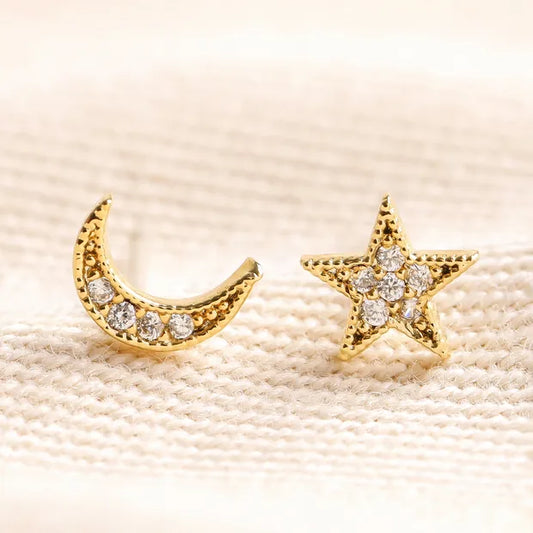 Moon and star stud earrings
