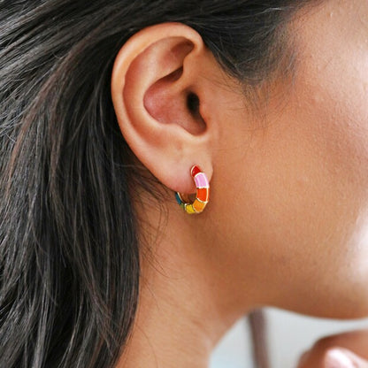 Lisa Angel Rainbow Geometric Enamel Hoop Earrings in Gold