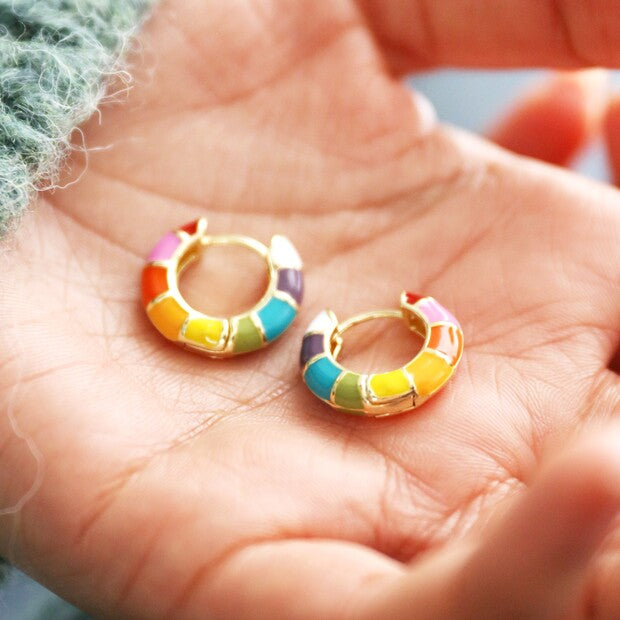 Lisa Angel Rainbow Geometric Enamel Hoop Earrings in Gold