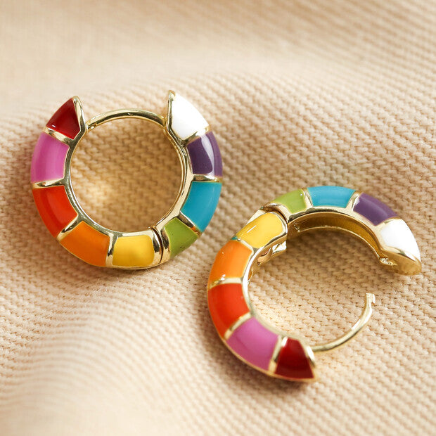 Lisa Angel Rainbow Geometric Enamel Hoop Earrings in Gold