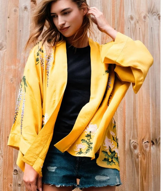 Mustard Wisteria Kimono Jacket
